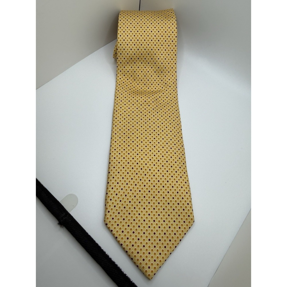 Frangi Silk Necktie Geometric Pattern Yellow Made In Italy Tie 58" x 3.5"